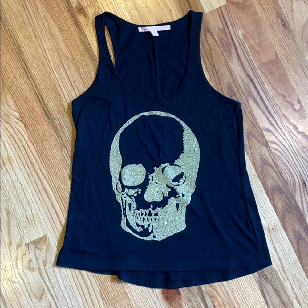 Rebellious One golden skull black tank-top